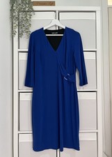 OSSIE CLARK Blue Midi Dress Size 16 Evening Cocktail Occasion Cruise