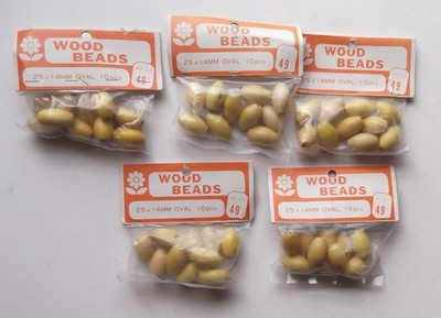 Lot of 50 Macrame Yellow Oblong Oval Wood Craft Beads 25 mm 1'' Sealed