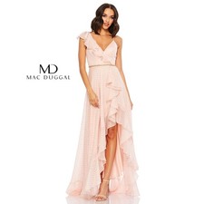 Mac Duggal Baby Pink Ruffle Slit Gold Polka Dot Dress 49330 Size 6
