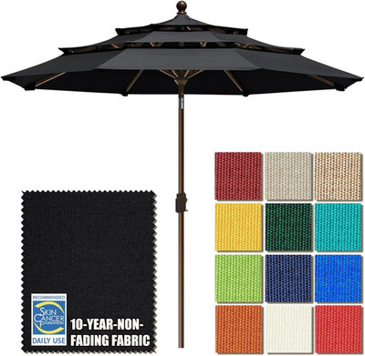 USA 10-Year-Non-Fading 9Ft 3-Tier Market Patio Umbrella, Commercial Grade Outdoo