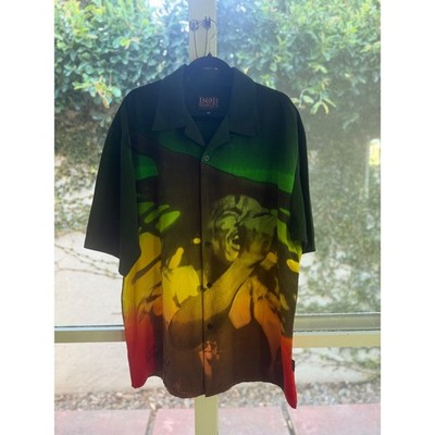 Vintage Y2K Dragonfly Co. Bob Marley Rasta Button Up Shirt Men's 2XL Like New