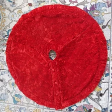 Santa's Best Vtg Red Crushed Velvet Thick Plush Christmas Tree Skirt Buttons 42"