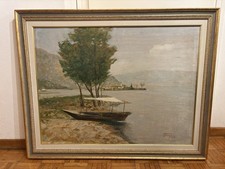Quadro Antico Olio Su Tavola Di Egidio Riva (1866-1946) - Lago Maggiore