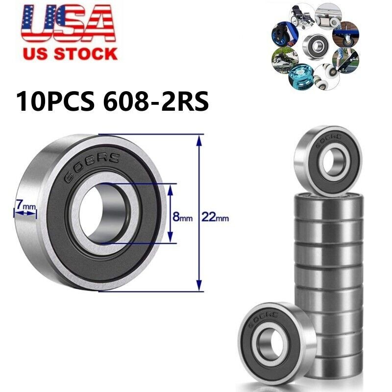 608-2RS Ball Bearing 8x22x7mm 608 2RS Rubber Sealed (Qty 10)