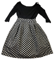 Eliza J Off The Shoulder Polka Dot Dress Petite Womans 14P Black White Retro 70s