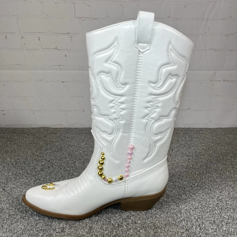 Botas de Vaquero Soda Reno Western Talla 9 Blancas Cosidas Punta Punta Moda Foto 3 de 4