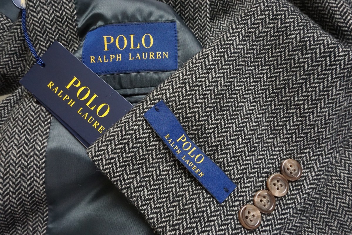 Polo Ralph Lauren Gray Black Herringbone Wool Tweed Sport Coat