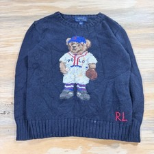 Polo Ralph Lauren Kids Navy Blue Baseball Polo Bear Cotton Knit Sweater Size 5