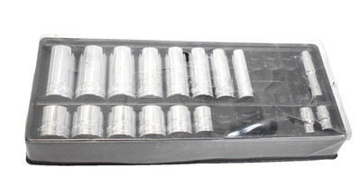 Capri Tools Drive 12 Point Socket Set 17 Pieces 3/16 to 9/16 Deep Chrome Finish