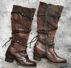 Freebird Cassius Brown Distressed Leather Knee High Harness Boots Women US 11
