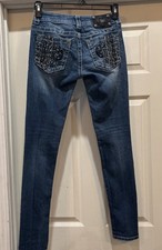 Miss Me Embroidered Rhinestone Fleur de Lis 5 Pocket Skinny Jeans Size 27 29x31