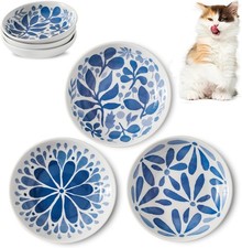 3 Ceramic Cat Bowls,5.5 inch Wide Shallow Food Bowl for 3 blue cat bowl
