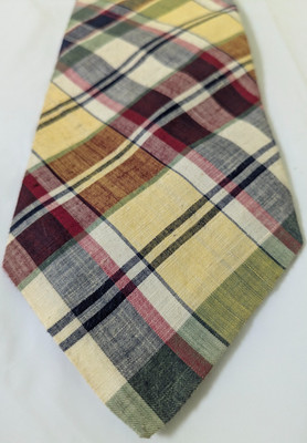 Vintage Robert Talbott Custom Made All Cotton Yellow Plaid Tie 56 x 3.5