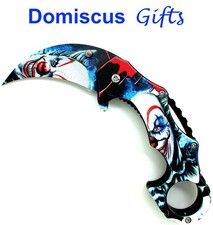6 1/2" NEW JOKER Creepy Clown KARAMBIT Folding POCKET KNIFE Spring Assist Knives