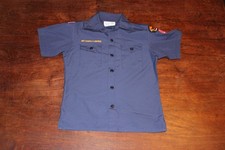 Boy Scouts of America BSA Youth Shirt Blue Medium Sewn Patches Short Sleeve