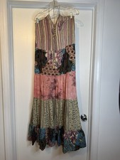 Maxi Sundress Halter Buttons Multi Printed Tiers Unique BOHO