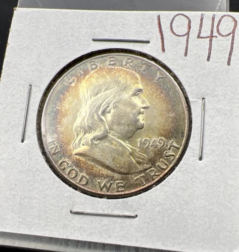 1949 P Franklin Half Dollar Silver Coin Choice AU About UNC Nice Toning Toner