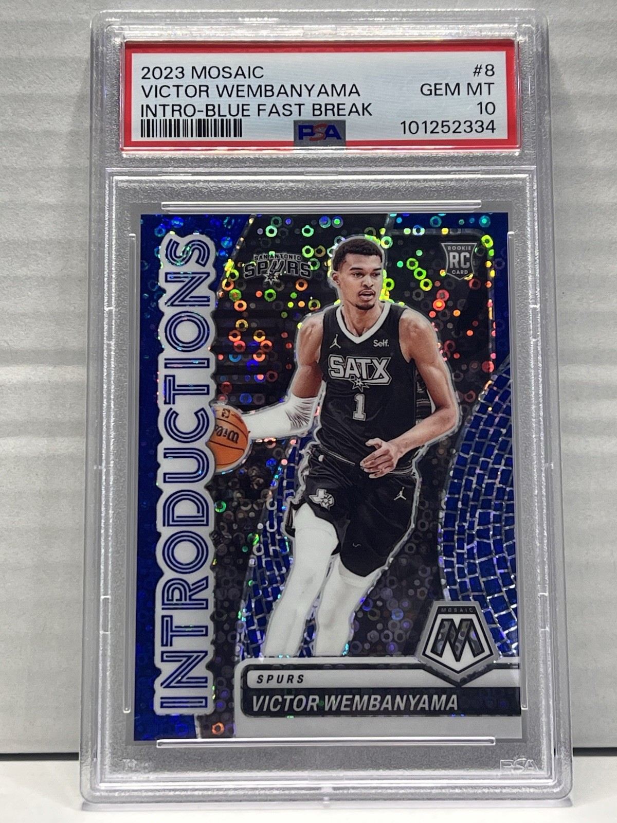 2023 Mosaic Victor Wembanyama Introductions Blue Fast Break /85 PSA 10 low Pop