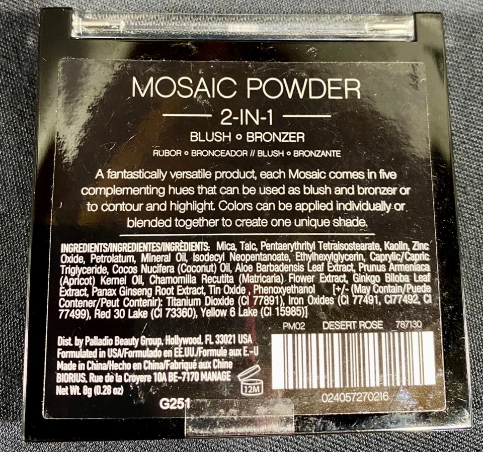 Palladio 2-в-1 мозаика румяна и бронзер ~ пустынная роза ~ новый ~ запечатанный - Изображение 2 из 3