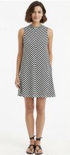 J.Crew Striped Mock Neck Swing Dress Ivory/Navy Size Medium J8901