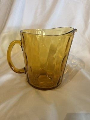 Vtg Hazel Atlas Amber Glass Thumbprint Reflection Pitcher Mid Century 