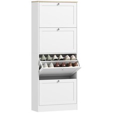 HOMCOM Narrow Shoe Cabinet with 4 Flip Drawers for 24 Pairs of Shoes White