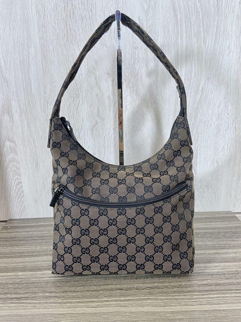 Gucci GG Canvas Leather Tote Bag in Brown Black 9.8x9.4x5.1in