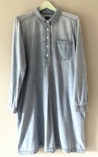Gap Denim Shirt Dress Light Wash Chambray Button Front Pocket Casual Size Large