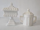 Vintage White Milk Glass Covered Dish Lot Hazel Atlas Pedestal Candy Dish &...