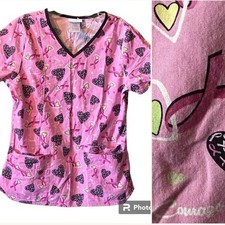 Scrub Star Top X Small Cancer Awareness Pink Ribbon Front Pockets Cap Sleeve