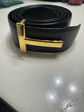 Tom Ford Men  s Reversible T-Buckle Belt - Gold w Black/Brown Strap Size 44 / 110