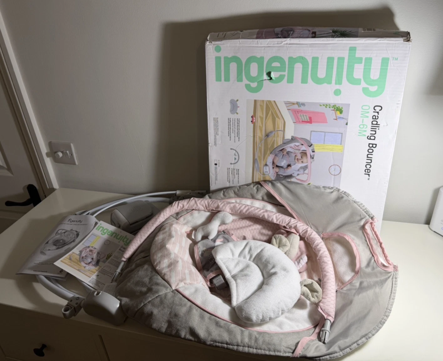 Ingenuity Cradling Baby Bouncer Chair 0M-6M Unicorn Pink Grey Boxed Complete