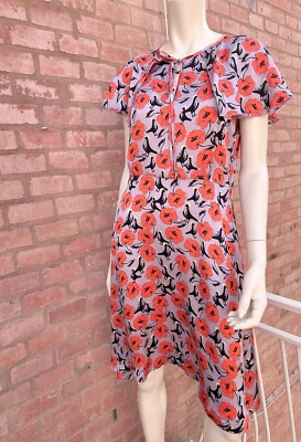 L`Autre Chose Midi Dress Silk Floral Purple Orange Poppy Flowers Size IT 44 M 