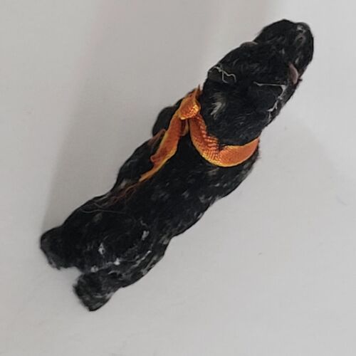 Antica statuina cane mohair tedesco in miniatura NERA casa delle bambole occhi di vetro 2" - Foto 12 di 22