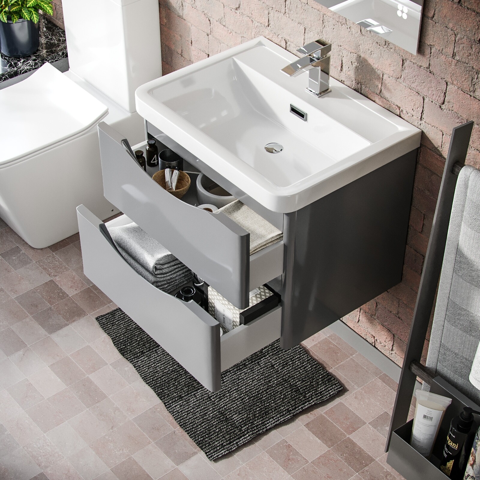 Lyndon 600mm Light Grey Gloss Bathroom Wall Hung Basin Vanity Unit eBay