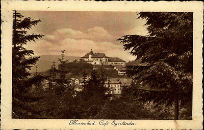 Marienbad Mariánské Lázně Tschechien s/w AK 1928 Blick auf das Café Egerländer