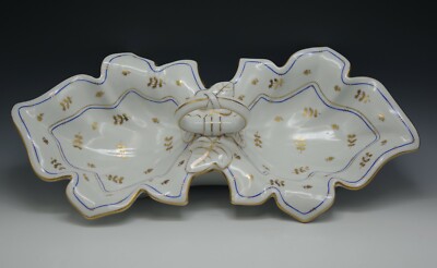 HEREND PORCELAIN CORONATION BAT COBALT GOLD XL DOUBLE LEAF SERVING BOWL 18'' RARE
