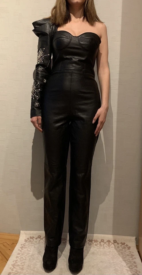 Unikat Designer Murat Aytulum Overall Echtleder Lammleder Schwarz 34/36 XS/S Neu - Bild 2 von 4