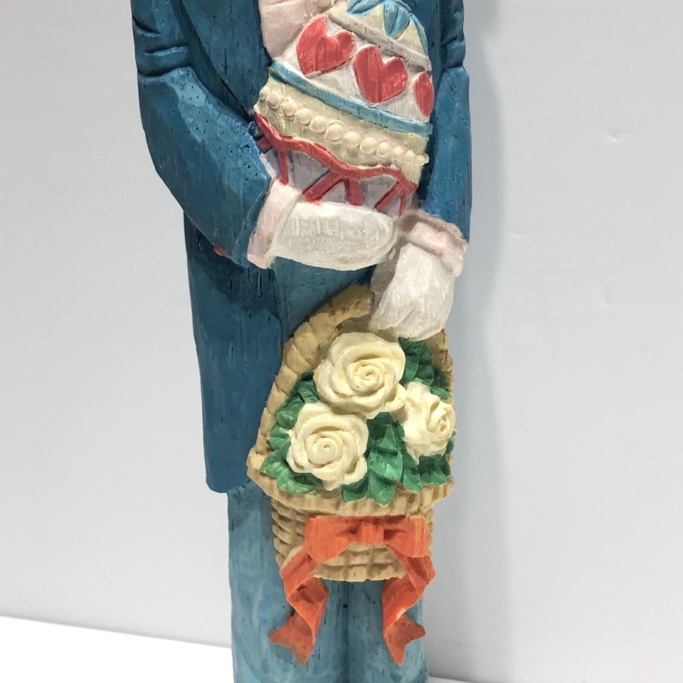 Brian Basket Roses 12” Bunny Pencil Figurine Multicolor Rabbit Easter