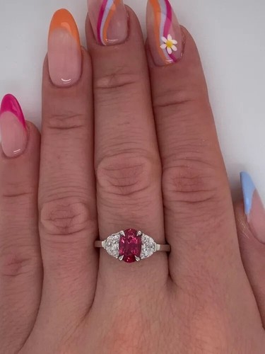 2.20 Ct Lab Created Diamond & Pink Sapphire 14K White Gold Wedding Ring Oval cut - 第 4/5 張圖片