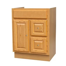 Economy Golden Oak Raised Panel 24" x 18" vanity cabinet with drawers