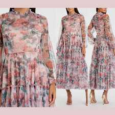 NEW Mac Duggal [ 10 ] 11405 Long Sleeve High Neck Long Balloon Midi Dress #J1436