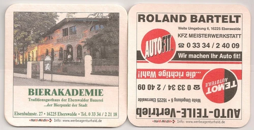 Beer Academy (Eberswald Brewery) - old beer mat "car workshop Bartelt"