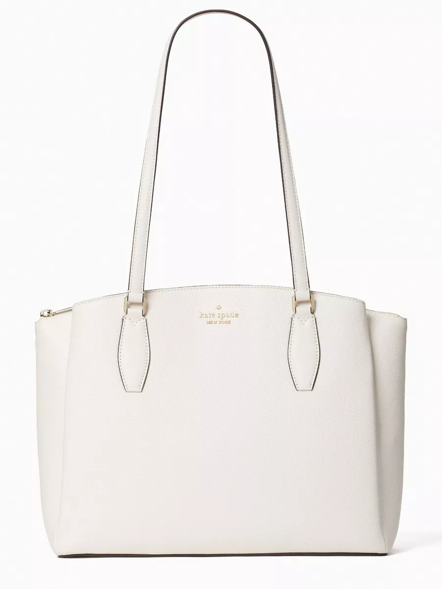 New Kate Spade Monet Large Triple Compartment Tote Leather Parchment