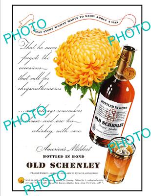 OLD LARGE HISTORIC ADVERTISING POSTER OLD SCHENLEY SCOTCH WHISKEY c1940