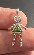 Sterling Silver NF Emerald May Birthstone Child Dangle Pendant
