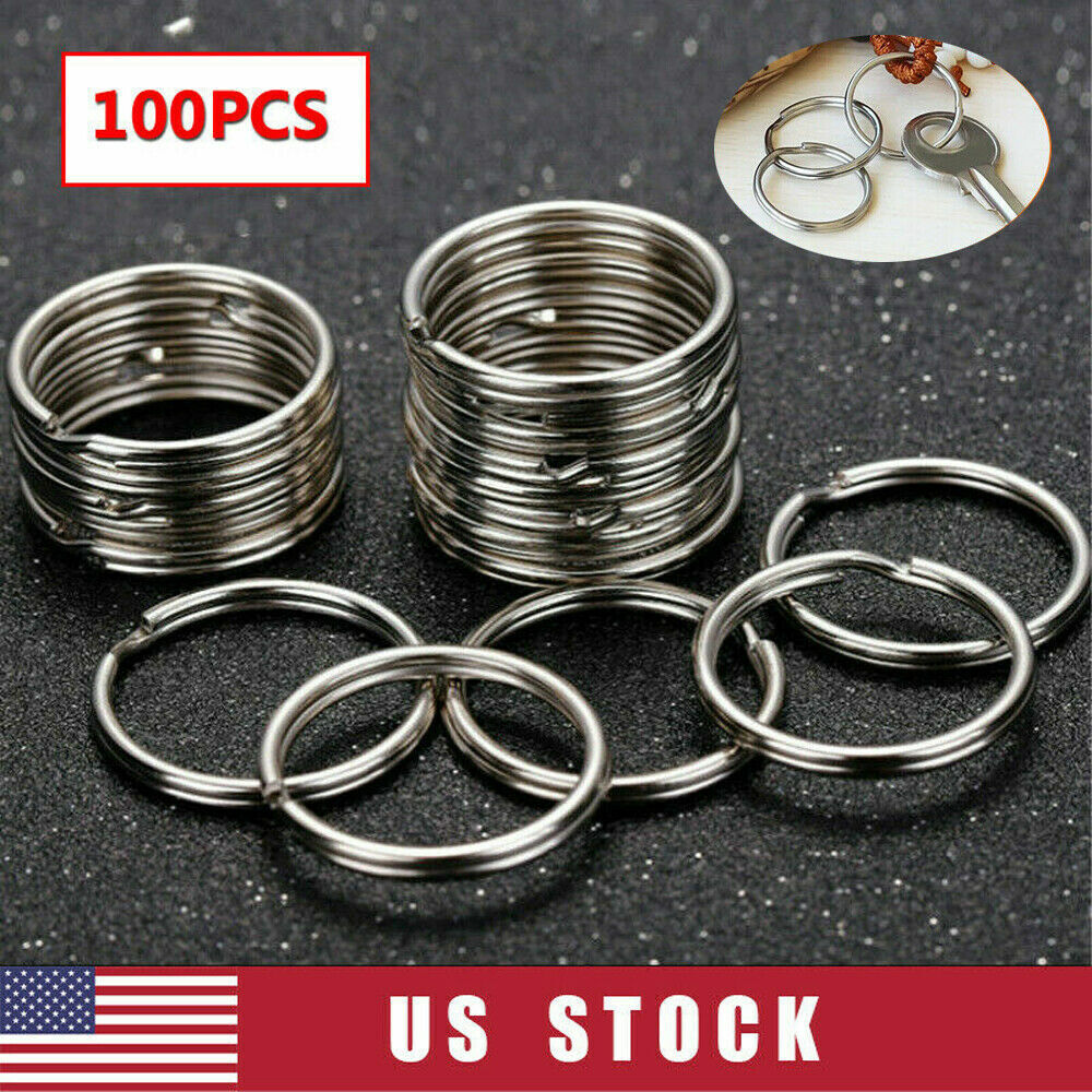 100Pcs Key Rings Chains Split Ring Hoop Metal Loop Steel Accessories 25mm Lot US