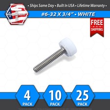  6-32 x 3/4" Thumb Screw Stainless Steel - White Round Knurled Knob - USA