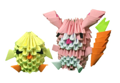 3D Origami Ostern Küken & Hase (rosa) - Selbstbausatz