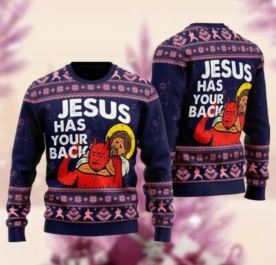 BG Funny Jesus Christmas Ugly Sweater, Jesus Has Your Back Xmas Sweater, Joy Chr